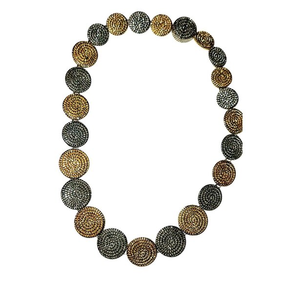 Vintage Necklace Gold & Silver Textured Coin Shape With Magnetic Clasp Heavy - Picture 1 of 6